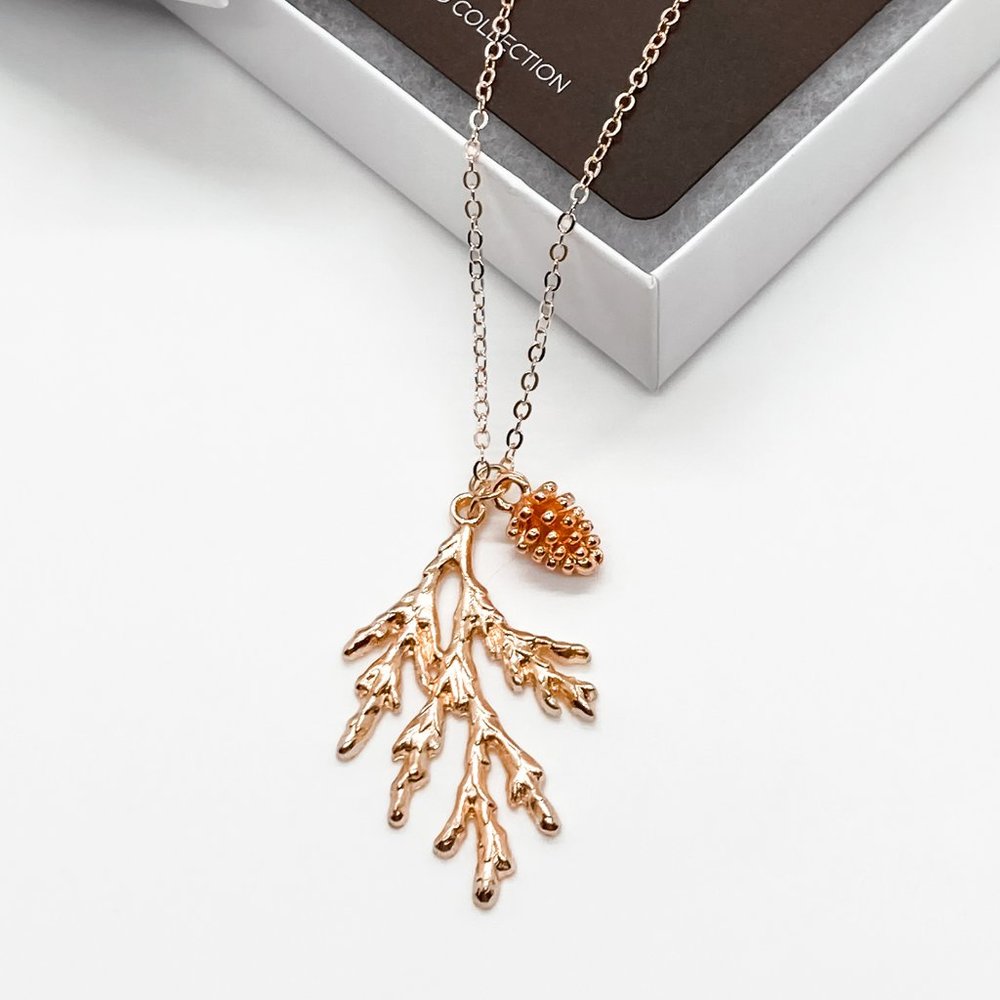 Pine Cone Necklace Forest Branch Twig Tree Jewelry | Woodland Nature Pendant